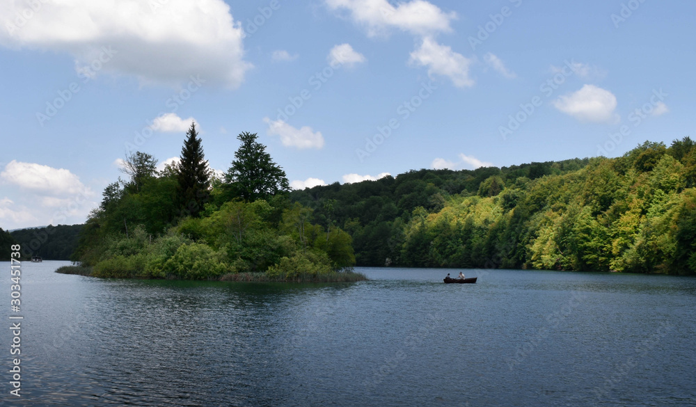 landscape with lake and blue sky