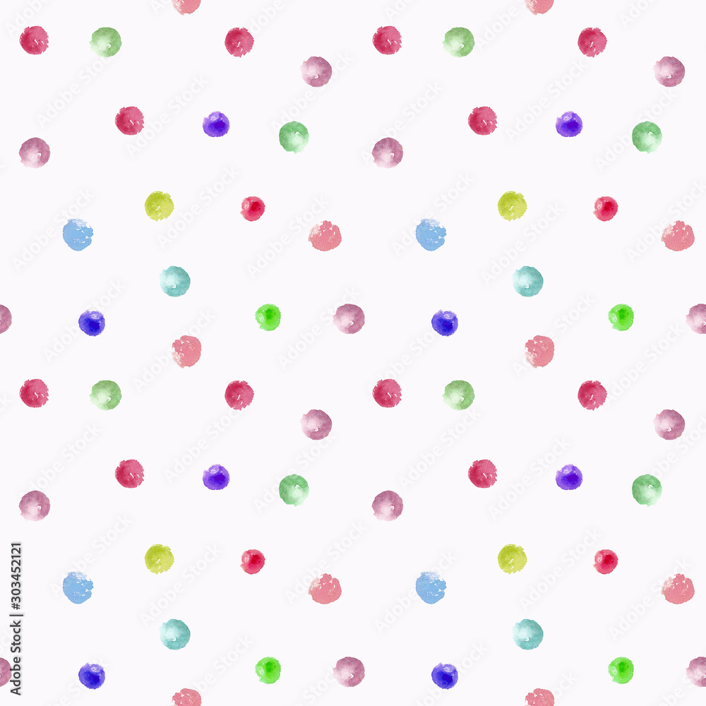 Seamless pattern of multicolored watercolor dots.