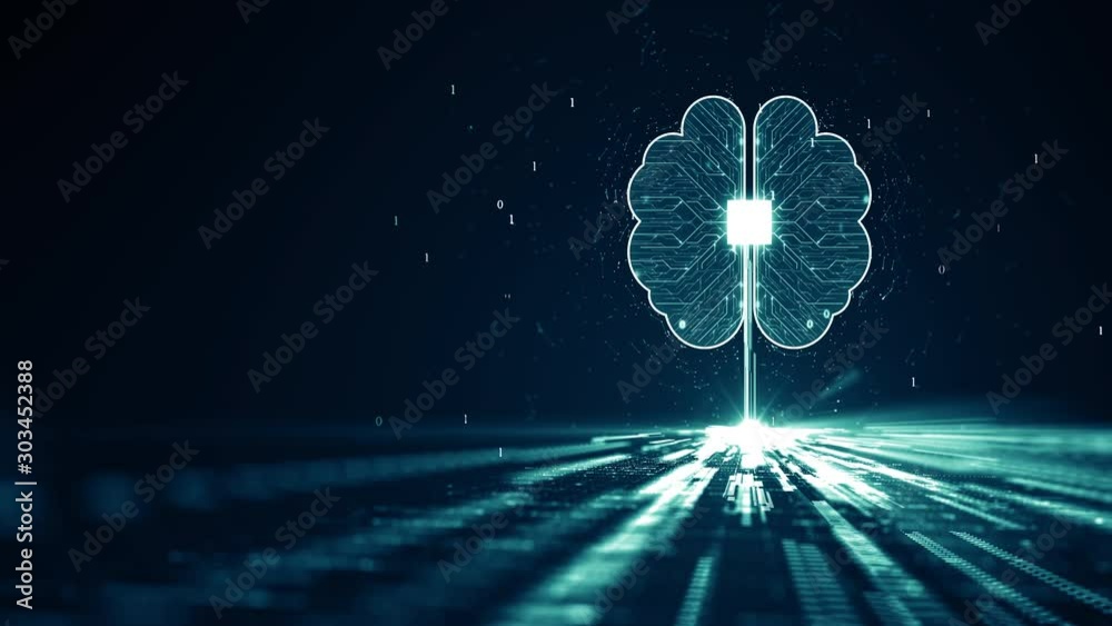 Technology Artificial intelligence (AI) brain animation digital data concept. Big Data Flow Analysis. Deep Learning Modern Technologies . Futuristic Cyber Technology Innovation. Fast digital network.