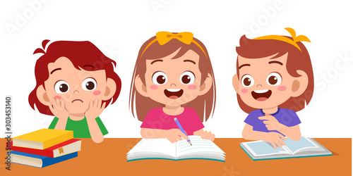 haapy cute kids boy and girl study