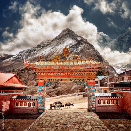 Buddhist monastery in himalayas mountain. Tengboche, Nepal photo