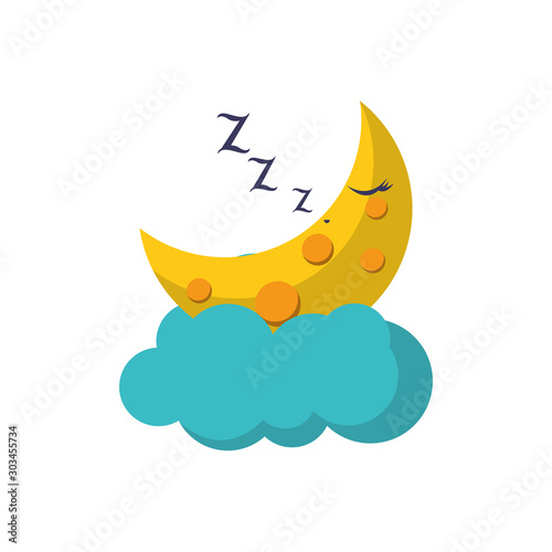 sleep cloud half moon flat icon image