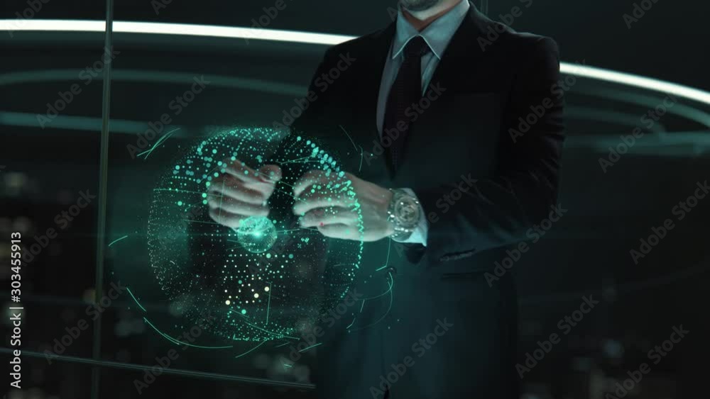 Businessman with Marketing Communications Mix hologram concept