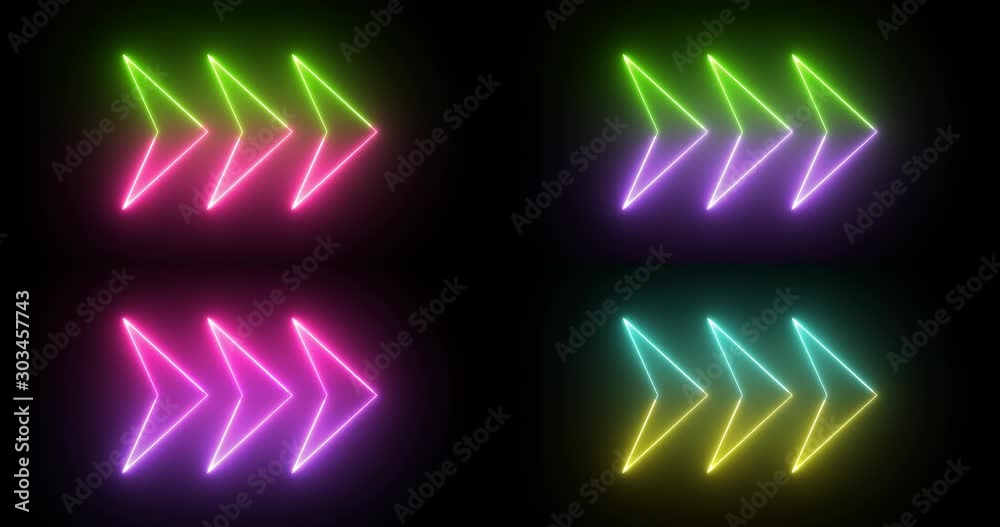 Set of four backgrounds with arrows in popular bright neon colors. Set of four backgrounds with arrows in popular bright neon colors.