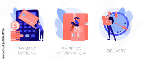 Online shopping web banners set. Internet store purchase e paying. Order shipment. Payment options, shipping information, delivery metaphors. Vector isolated concept metaphor illustrations