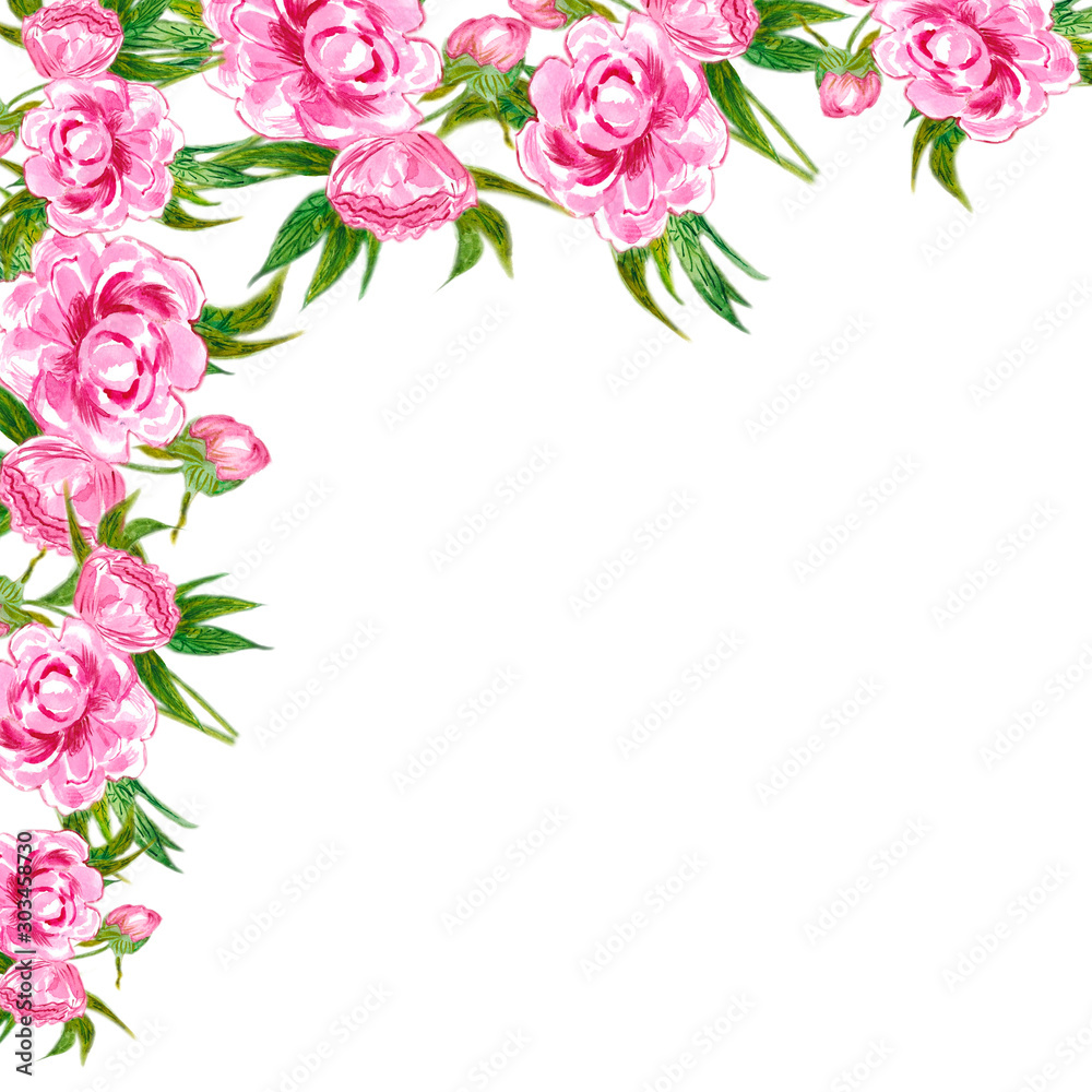 Watercolor bouquet of peonies isolated on a white background. For the design of cards and wedding invitations. Watercolor bouquet of peonies isolated on a white background. For the design of cards and wedding invitations.