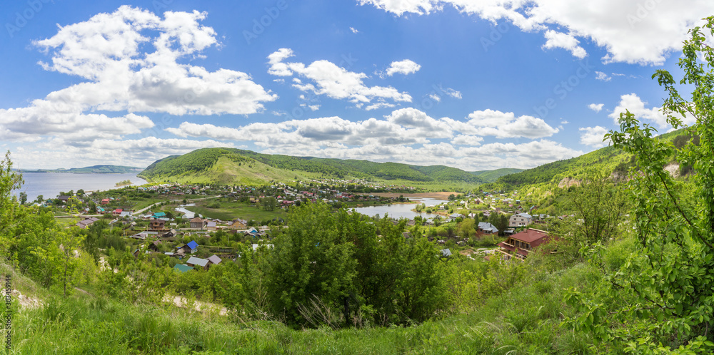 Panorama of the village of Shiryaevo in the Zhiguli Mountains, Russia