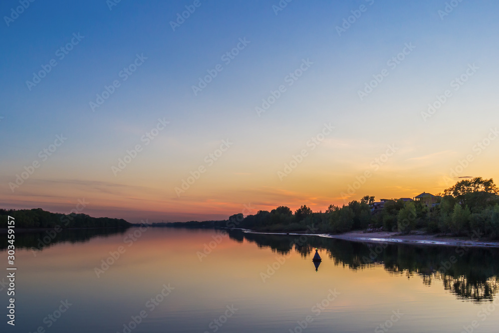 Sunset over the Volga river in the Samara region