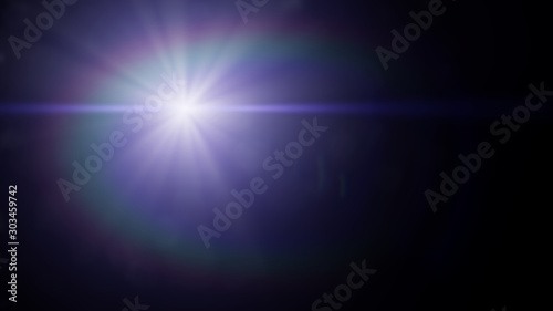 abstract lens flare effect overlay texture with bokeh effect and light streak in blue and purple with black background