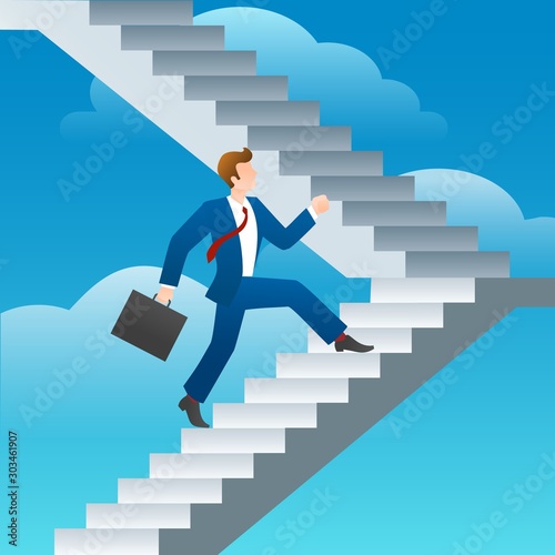 Success business man stairs run