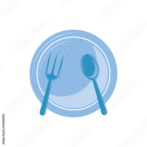 dish spoon fork plastic flat icon blue