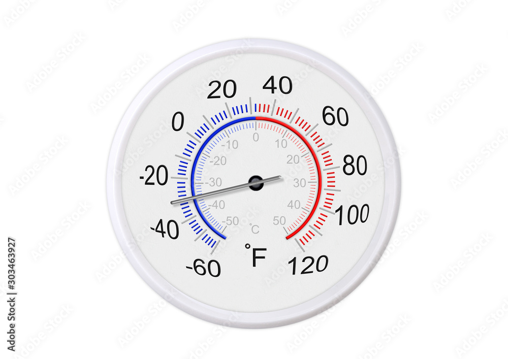 Meteorology thermometer isolated on white background. Air temperature minus  3 degrees celsius Stock Photo