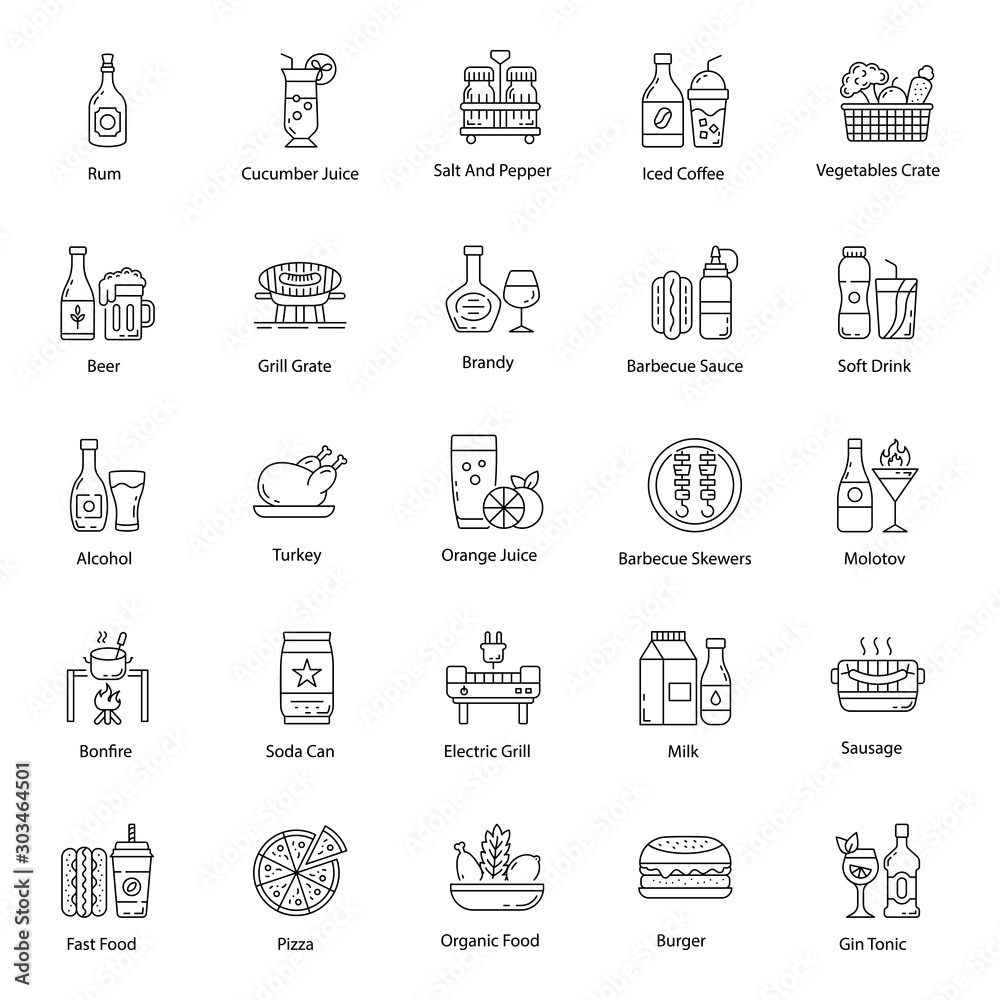 Food and Drinks Line Vectors Pack 