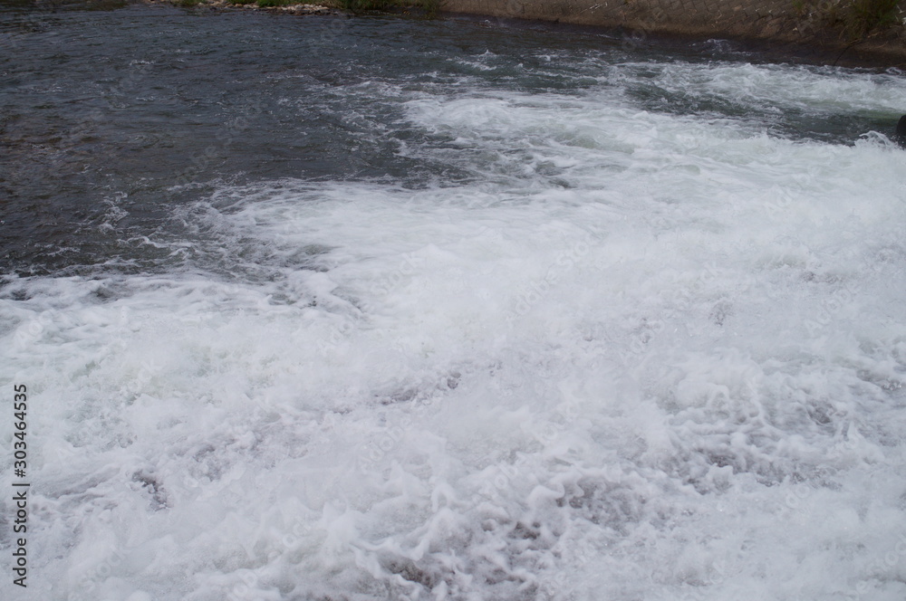 Japanese river flow water splash