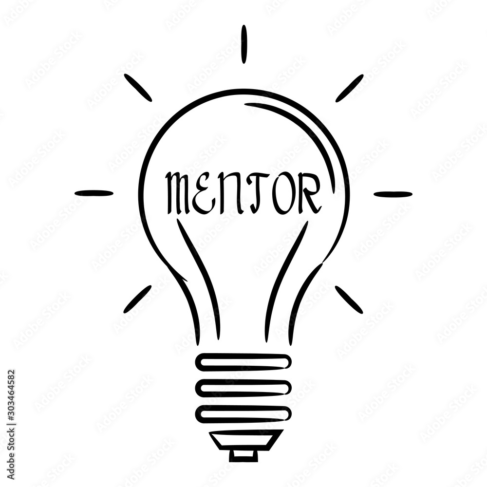 Mentoring concept in the form of spiral lamp from the contour black brush lines different thickness on white background. Vector illustration. Mentoring concept in the form of spiral lamp from the contour black brush lines different thickness on white background. Vector illustration.
