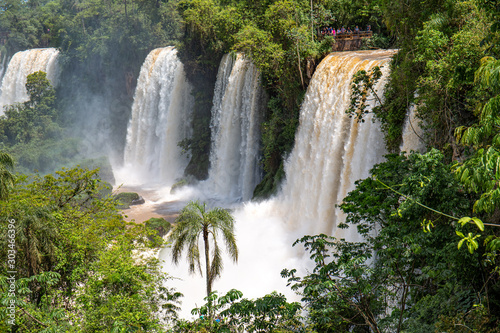 View to waterfalls and lush green vegetation  Iguazu Falls  Argentina