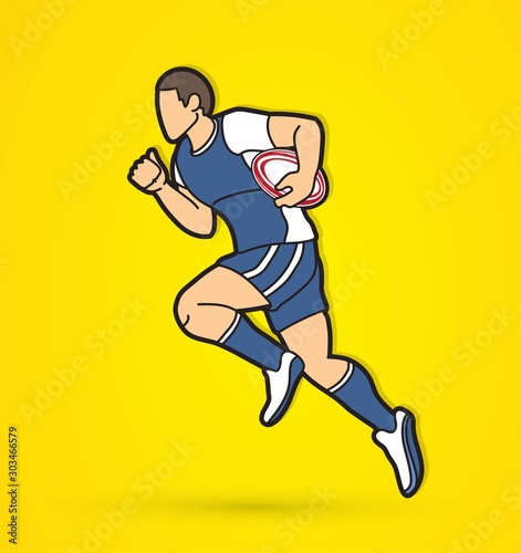 Rugby player action, cartoon sport graphic vector