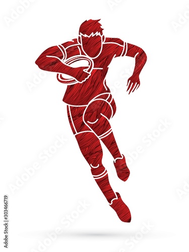 Rugby player action, cartoon sport graphic vector