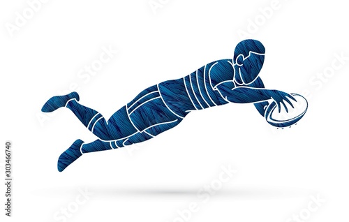 Rugby player action, cartoon sport graphic vector
