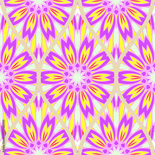 Seamless floral geometric pattern. Vector illustration. Bright color ornament