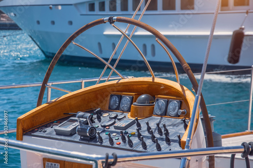 Control instrument panel outside the sea yacht.