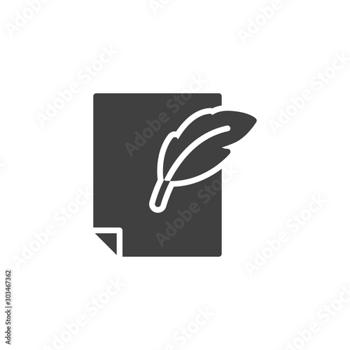 Quill pen and paper vector icon. filled flat sign for mobile concept and web design. Page with feather pen glyph icon. Symbol, logo illustration. Vector graphics
