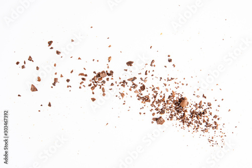 Broken coffee bean craked crushed isolated on white background top view food object design