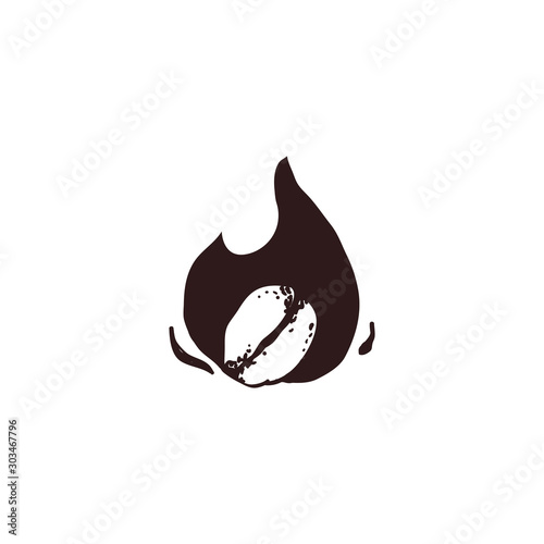 Roasted coffee bean with fire - icon logo design
