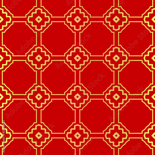 Luxury Stylish Geometry Seamless Pattern Art Deco Background. Texture For Wallpaper  Invitation. Vector Illustration. red gold color