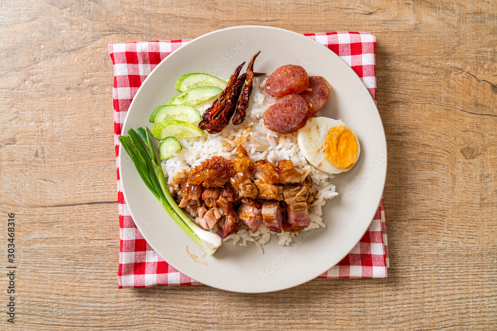 crispy pork belly on topped rice