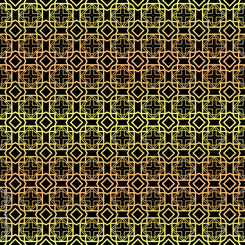 Luxury seamless Lace Geometric Ornament. Vector illustration. Black, gold color