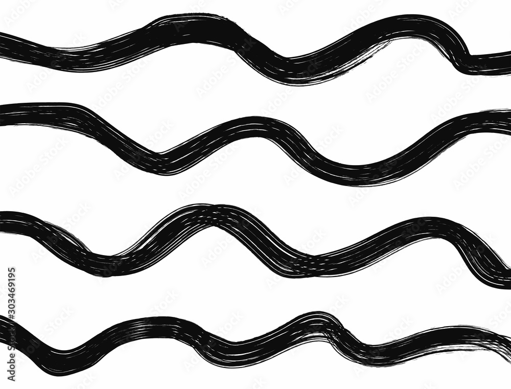 Wavy black and white grunge background. Horizontal template with curved lines painted with a rough brush. Rectangular vector illustration. Wavy black and white grunge background. Horizontal template with curved lines painted with a rough brush. Rectangular vector illustration.