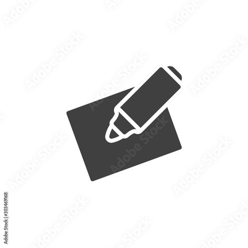 Felt pen and blank paper vector icon. filled flat sign for mobile concept and web design. Paper sheet and marker pen glyph icon. Writing form symbol, logo illustration. Vector graphics