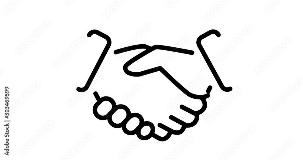 Handshake, con business hand shake. Micro animation, cartoon, clip art, Illustration, sign, symbol alpha channel, black and white.