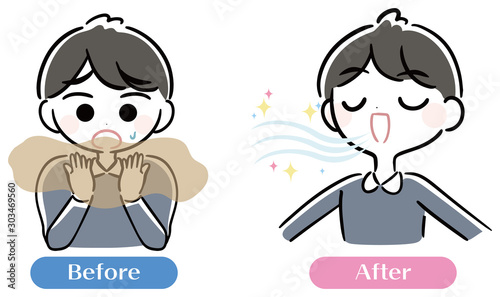 口臭くさい　男性　イラスト　セット