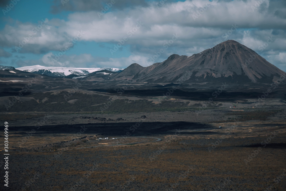 View of volcanoes near Myvatn, Iceland in the summer