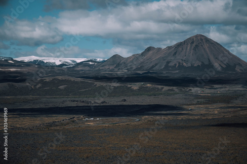 View of volcanoes near Myvatn, Iceland in the summer