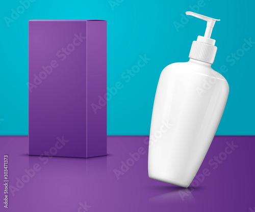 Vector white shampoo pump bottle with paper box
