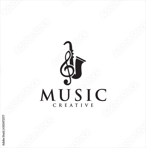 Saxophone Music Note Logo Retro Hipster Vector Illustration . note Saxophone logo vector illustration design . Saxophone Logo . Modern professional sign logo jazz music