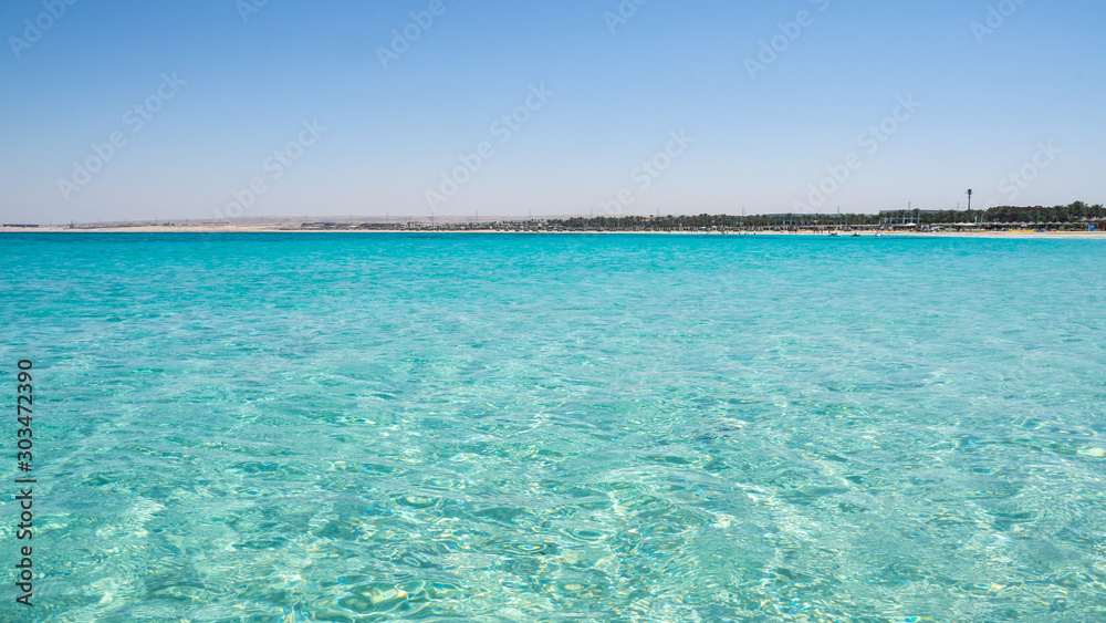 Marsa Matruh, Egypt. The amazing sea with tropical blue, turquoise and green colors. Relaxing context. Fabulous holidays. Mediterranean Sea. North Africa. Clean and pristine sea