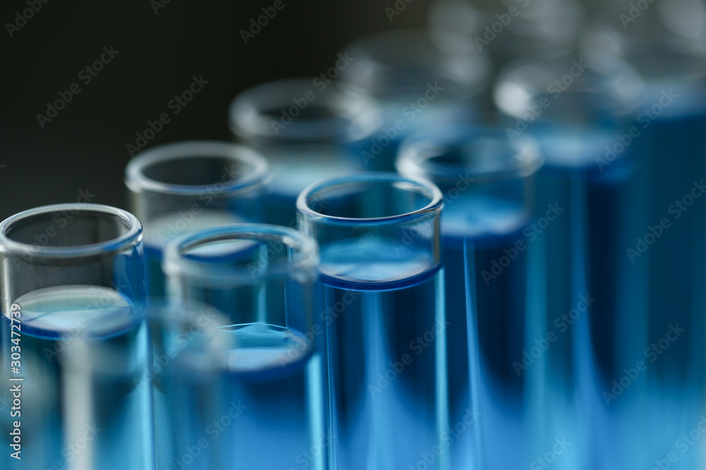 Test tube of glass overflows liquid solution potassium Test tube of glass overflows liquid solution potassium