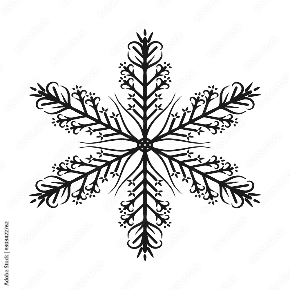  New Year's openwork snowflakes. On a white background, contour, decorative snowflakes. Decor element. Vector illustration.