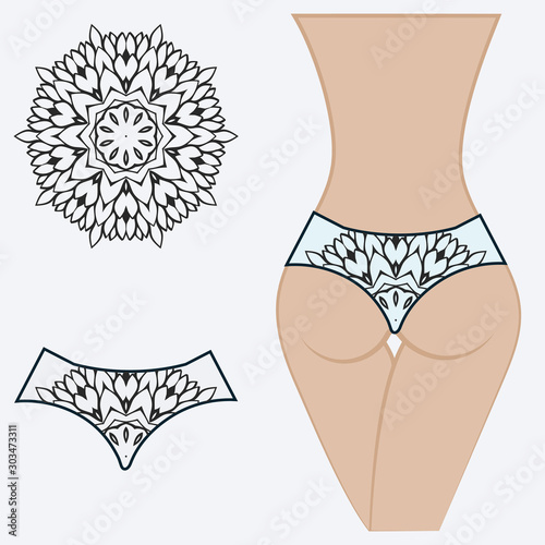 Fashionable design of women's swimming trunks. vector illustration. with a circular floral pattern