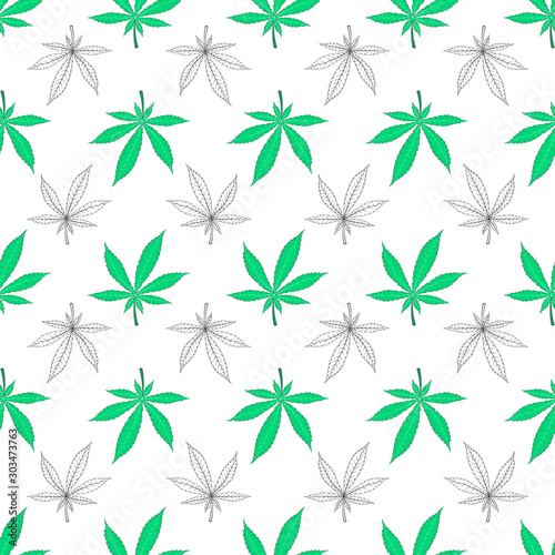 Cannabis seamless pattern on white background. Marijuana leaves pattern. vector illustration design.