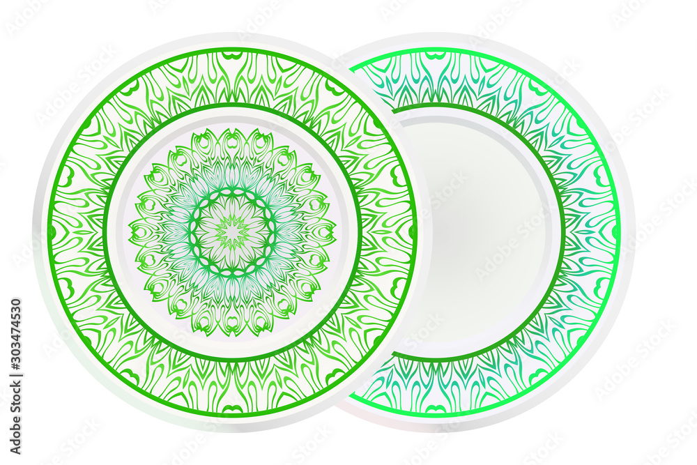 Set of two round decoration frame and Sacred Oriental Mandala. Floral Ornament. Vector Illustration Set of two round decoration frame and Sacred Oriental Mandala. Floral Ornament. Vector Illustration