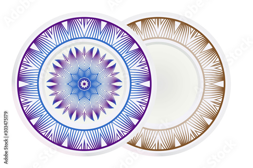 Vector set of two round frame and floral mandala ornament. For kitchen decoration  fashion print