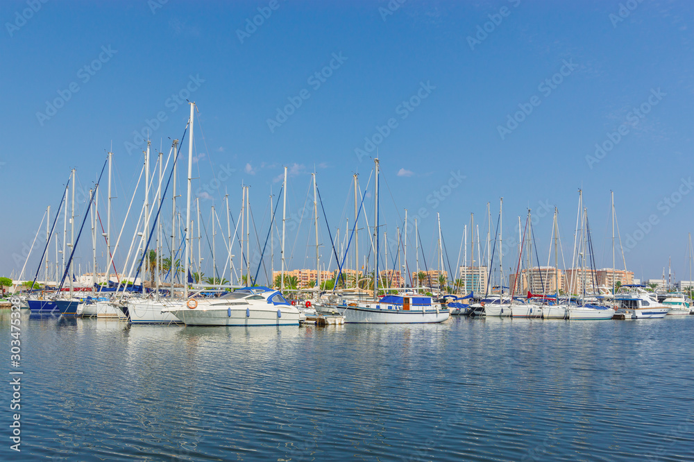 Port on La Manga del Mar Menor in sunny day. Murcia, Spain