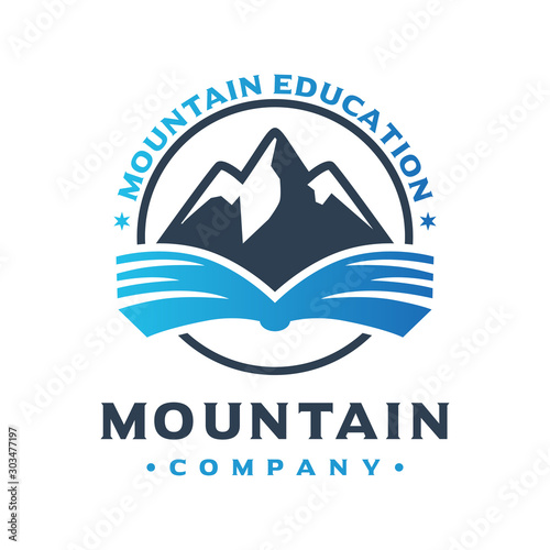 mountain climbing education logo design photo