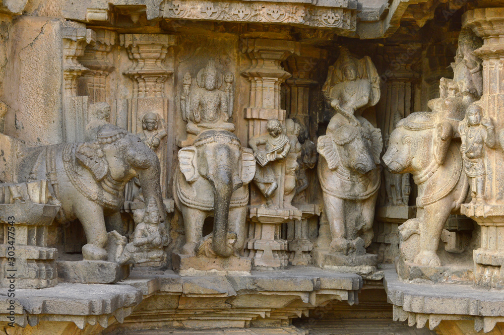 Elephant riders on the lowermost portion of the Kopeshwar Temple, Khidrapur, Maharashtra, India