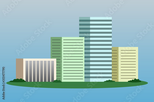 Multi-storey buildings. City architecture. Vector illustration.
